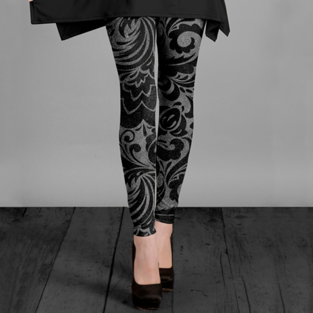 Black & Gray Floral Leggings